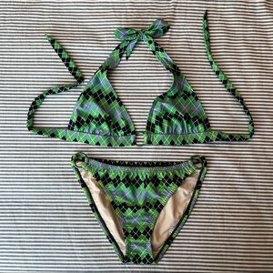 NWOT Shoshanna Swimwear Blue & Green Argyle Bikini Size M/L